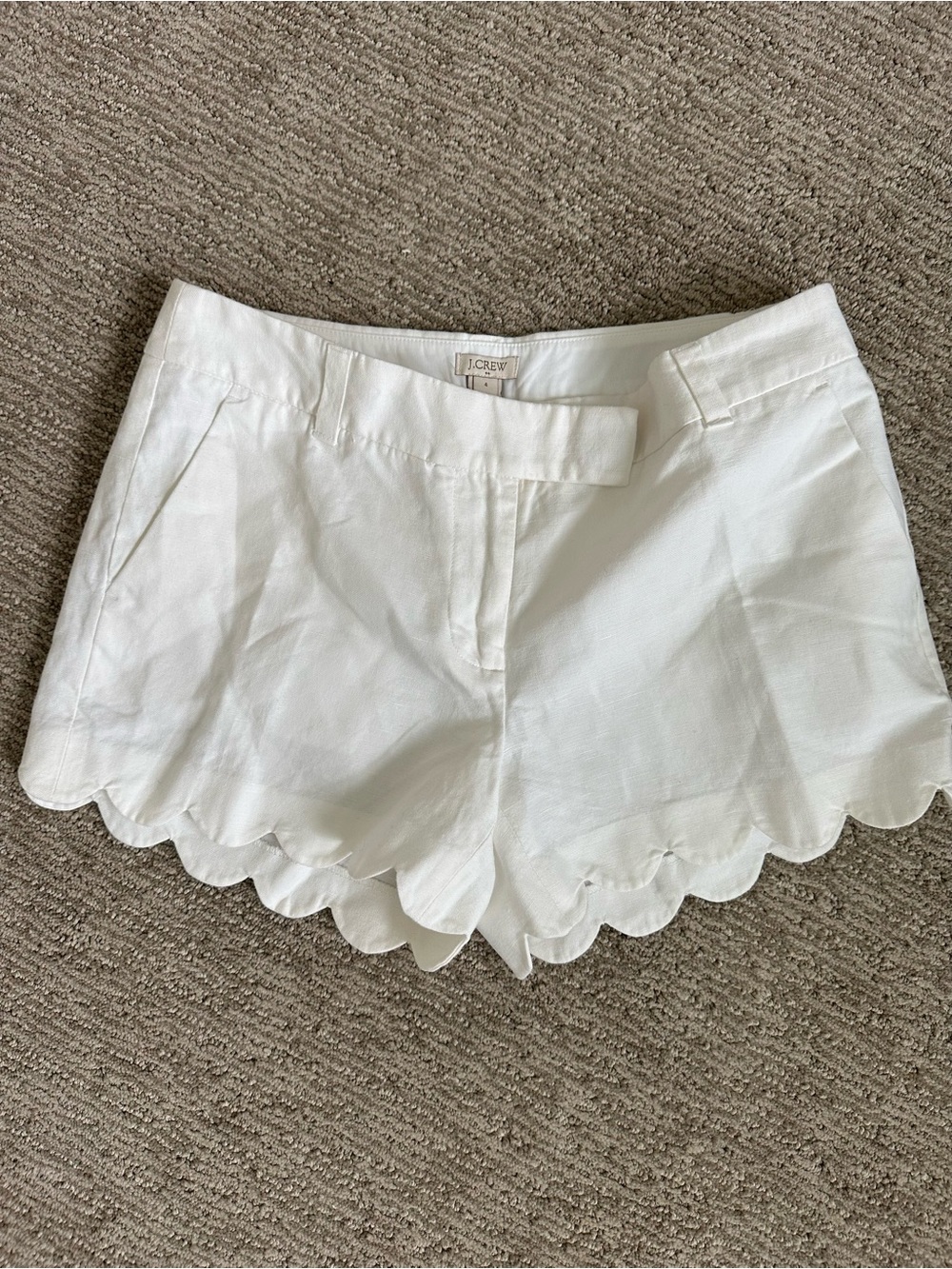 J. Crew Women’s White Scallop-Hem Linen Blend Shorts - Picture 2 of 6